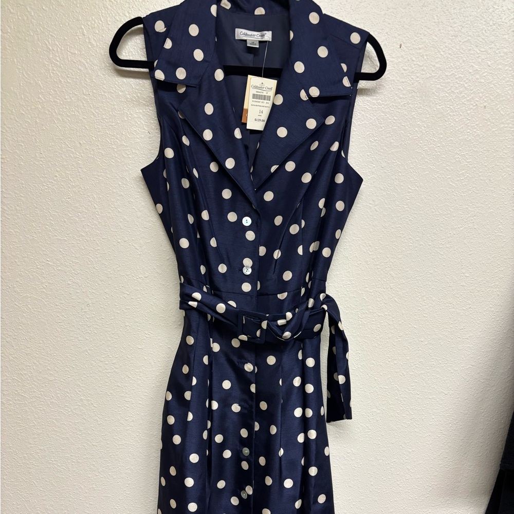 Coldwater Creek Navy and White Polka Dot Midi Dress